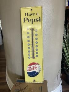 1960s Pepsi Cola Embossed Metal Advertising Thermometer