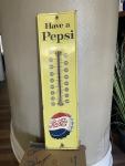 1960s Pepsi Cola Embossed Metal Advertising Thermometer