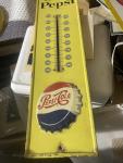 1960s Pepsi Cola Embossed Metal Advertising Thermometer
