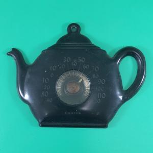1940s Cooper USA Black Metal Teapot Thermometer