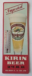 Vintage Kirin Beer Metal Advertising Thermometer
