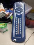 Chevrolet Vintage Blue and White Metal Thermometer