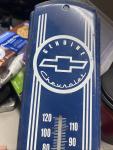 Chevrolet Vintage Blue and White Metal Thermometer