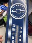 Chevrolet Vintage Blue and White Metal Thermometer
