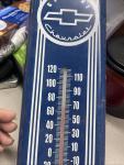 Chevrolet Vintage Blue and White Metal Thermometer