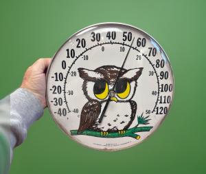 1970s Owl Wall Thermometer - Jumbo Dial, Ohio