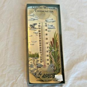 Vintage Window Thermometer with Bird Scene