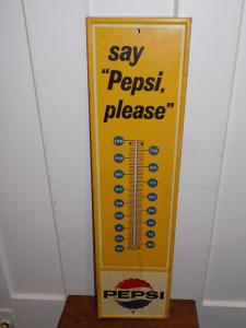 1964 Say Pepsi Please Antique Metal Thermometer