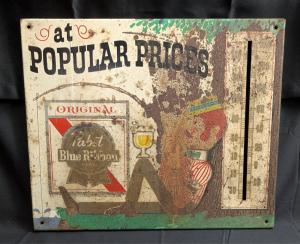 1960s Pabst Beer Fishing Metal Thermometer Sign