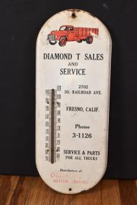 Rare Vintage Diamond T Motor Trucks Thermometer Sign