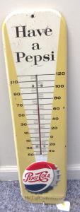 Vintage Pepsi-Cola Large Tin Wall Thermometer