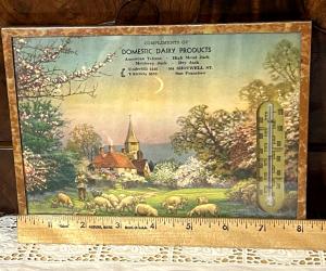 1950s Framed Wall Thermometer - Domestic Dairy Ad
