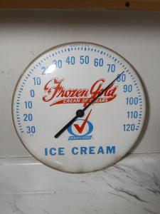 1960s Frozen Gold Ice Cream Advertising Thermometer