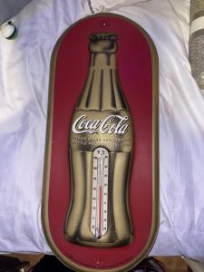 Coca-Cola 1923 Red Gold Bottle Thermometer Sign