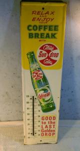 1963 Sun Drop Citrus Cola Metal Thermometer Sign