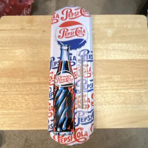 Pepsi Vintage Metal Thermometer Sign with Bottle Graphic