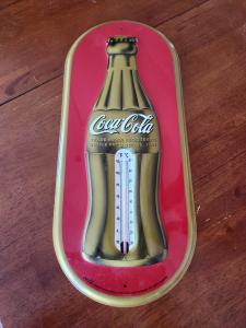 Coca-Cola Vintage Bottle Thermometer Sign Red & Gold