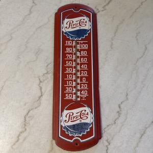 Large 27" Red Pepsi Cola Metal Thermometer Sign