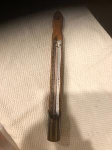 Vintage TAG Thermometer with Brass Base and Wood Holder