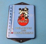 Vintage Coca-Cola Porcelain Thermometer with Mickey