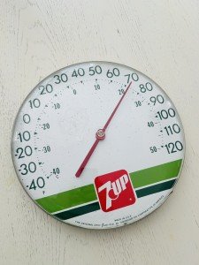 Vintage 7 Up Soda Round Wall Thermometer