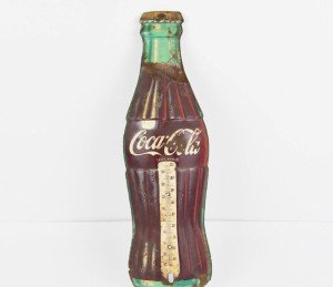 Vintage Coca-Cola Bottle Thermometer - 1950s Tin Sign