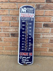 1915 NATURES REMEDY Antique Pharmacy Thermometer Sign