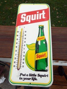 1977 SQUIRT Soda Tin Sign Thermometer