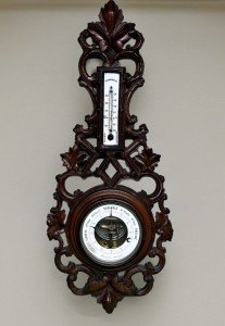 Antique Wood Carved Black Forest Thermometer Barometer
