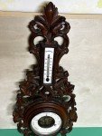 Antique Wood Carved Black Forest Thermometer Barometer