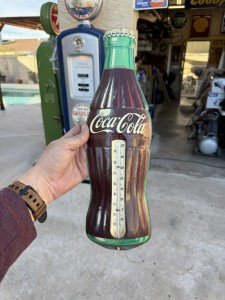 Coca-Cola Vintage Tin Bottle Thermometer Sign
