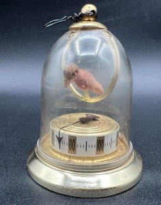 Vintage French Bird Glass Cage Thermometer 3.25”