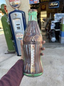 Coca Cola Vintage Tin Bottle Thermometer Sign