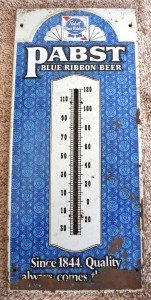 Pabst Blue Ribbon Metal Thermometer Sign