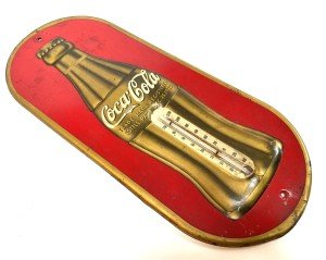 Coca-Cola Vintage Thermometer Sign - 16" Red & Gold