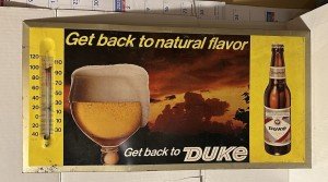 1967 Duke Beer Sign Easel Thermometer 22"x11