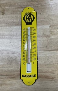 Vintage AA Garage Thermometer Metal Sign 12”
