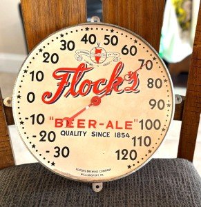 Vintage Flock's Beer 12" Metal Thermometer