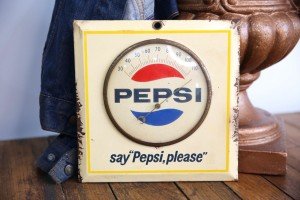 Vintage Pepsi Square Wall Thermometer Sign - 60s