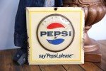 Vintage Pepsi Square Wall Thermometer Sign - 60s