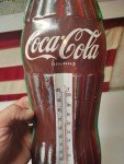 Coca-Cola Vintage Thermometer Tin Bottle Sign 16”