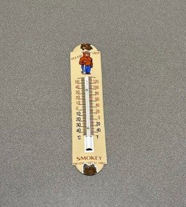 Vintage Smokey Bear Porcelain Thermometer Sign