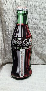 Coca Cola Bottle Metal Tin Thermometer - 16.5