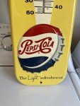Vintage 1957 Pepsi Bottle Cap Thermometer Sign
