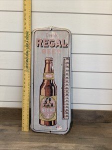Regal Beer Vintage Tin Advertising Thermometer