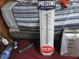 Vintage Prestone Anti-Freeze Metal Thermometer Sign
