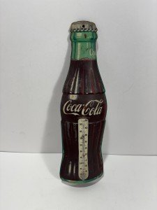 Vintage Coca-Cola Bottle Metal Thermometer 16.5