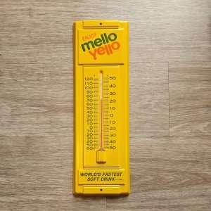 1970s Mello Yello Tin Thermometer Sign