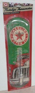 Texaco Vintage Metal Tin Thermometer with Red Car