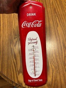 Coca-Cola Vintage Red Metal Thermometer Sign
